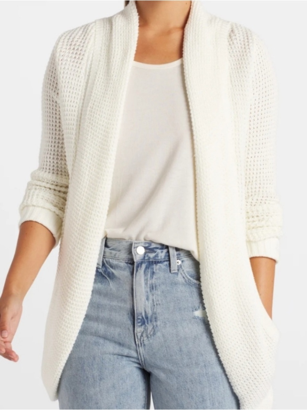 Market & Spruce Tabatha Waffle Knit Cotton Blend Cocoon Cardigan, XL Off white